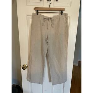 Liz Claiborne Womens Large Pants Linen/Cotton Tan Pockets Tie Close Some Pilling